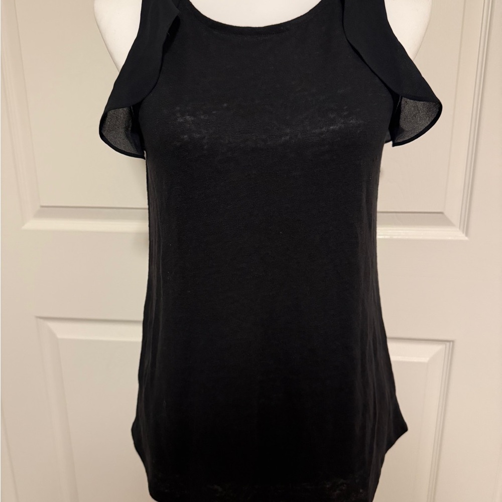 Sanctuary Black Tank Top Sleeveless Ruffled Scoop Neck Sz XS